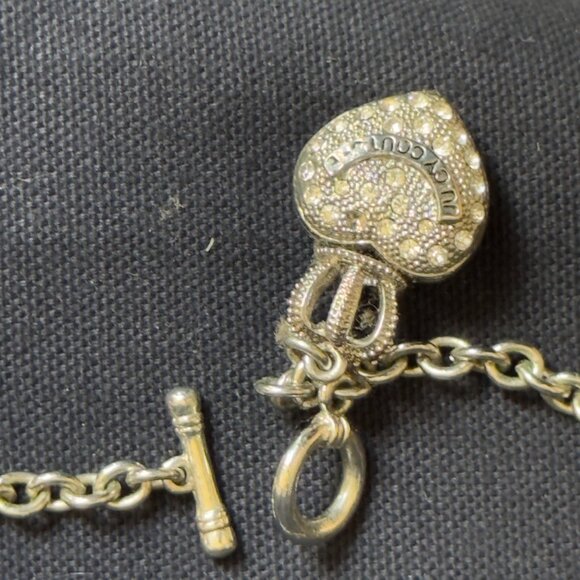 Juicy Couture Silver-Tone Crown Puff Heart Charm Necklace Toggle Closure Vintage - Picture 3 of 9